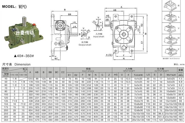 WP系列蝸輪蝸桿減速機(jī),蝸輪蝸桿減速機(jī)型號(hào)規(guī)格參數(shù)圖
